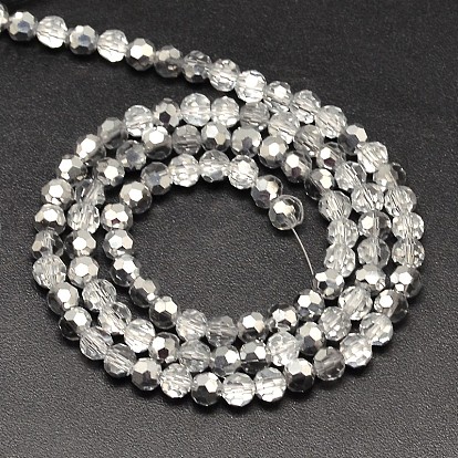 Faceted(32 Facets) Round Half Plated Electroplate Glass Beads Strands, 4mm, Hole: 1mm, about 100pcs/strand, 14.9 inch