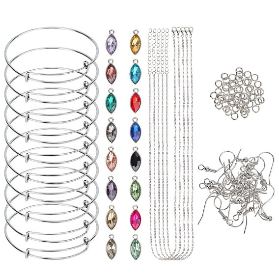 Ensemble de bijoux bricolage, avec breloques en verre allié, Fabrication de bracelets en fer et chaînes de câbles Fabrication de colliers et crochets pour boucles d'oreilles