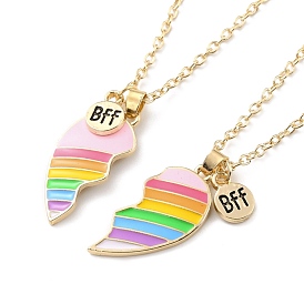 BFF/Best Friends Forever Alloy Pendant Necklaces, Valentine's Day Enamel Broken Heart Necklace, Golden
