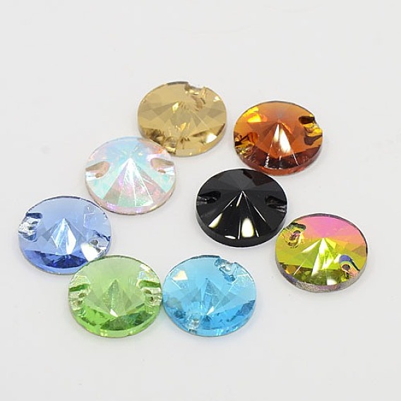 Sew on Rhinestone, Glass Rhinestone, Two Holes, Garments Accessories, Faceted, Half Round, 16x5.5mm, Hole: 1mm