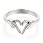 304 Stainless Steel Hand Heart Cuff Rings, Open Rings for Women Girls