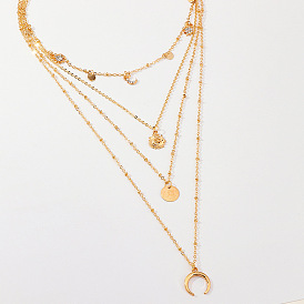 Stylish Alloy Moon Sun Necklace with Multi-layer Pendant and Beads