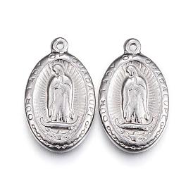 304 pendentifs dame de guadalupe en acier inoxydable, ovale avec Sainte Vierge Marie
