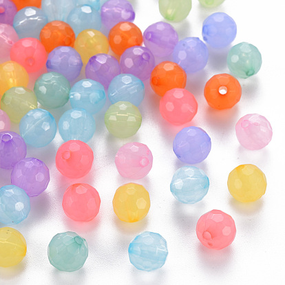 Transparent Acrylic Beads, Dyed, Faceted, Round
