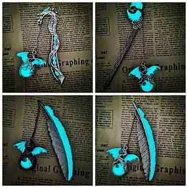 Luminous Alloy Feather/Sea Horse/Phenix Bookmark, Dragon Pendant Bookmark, Glow in The Dark