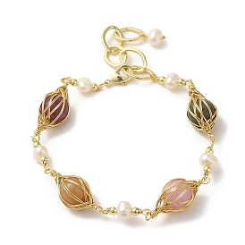 Bracelets à maillons ronds en perles naturelles et pierres mélangées, bracelet enveloppé de fil de laiton