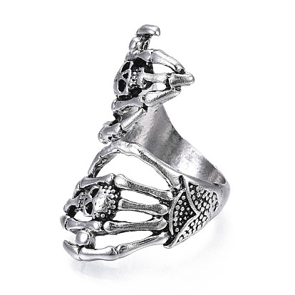 Готический панк-череп ручной сплав открытое кольцо-манжета для мужчин и женщин, без кадмия и без свинца