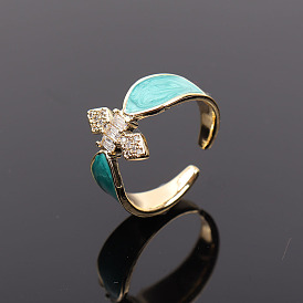 Vintage Oil Ring with Zircon Copper for Women, Fashionable and Personalized Open-ended Finger Ring