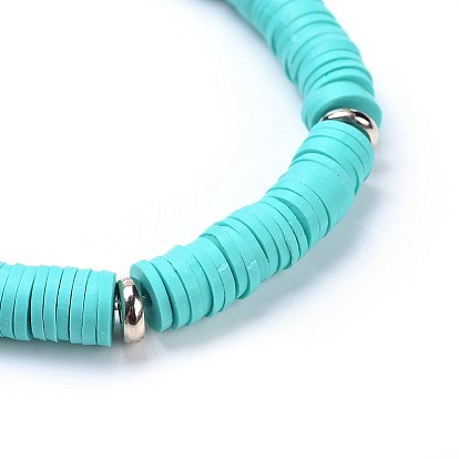 Bracelets élastiques faits à la main de perles heishi en pâte polymère, avec les accessoires en laiton, pampilles en perles de rocaille et pampilles de coton