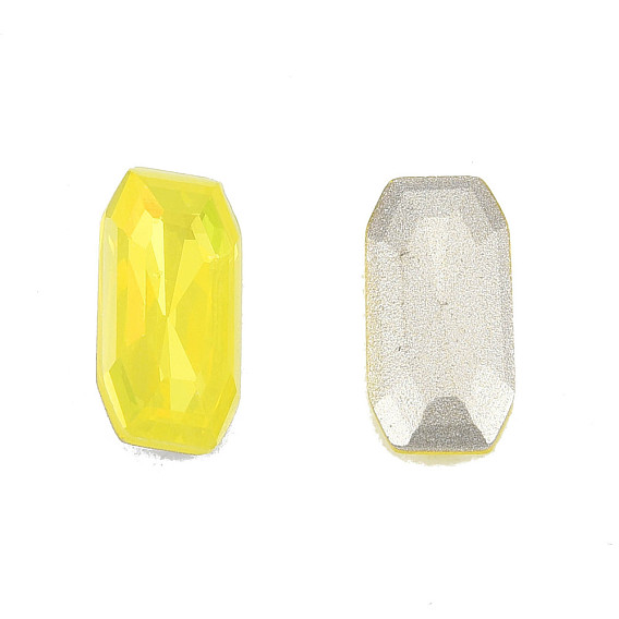 K9 Glass Rhinestone Cabochons, Pointed Back & Back Plated, Faceted, Rectangle Octagon