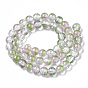 Brins de perles de verre craquelé peint par pulvérisation transparent, avec une feuille d'or, ronde