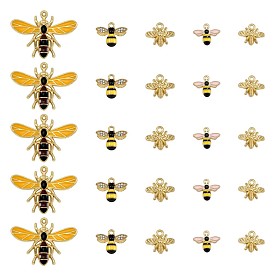 20Pcs 4 Style Alloy Rhinestone Pendants, with Enamel, Hornet & Bee & Bumblebee, Golden