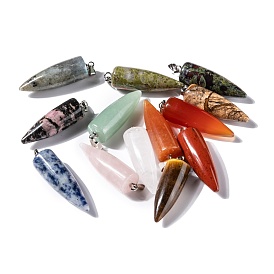 Natural & Synthetic Gemstone Pendants, with Platinum Brass Findings, Bullet