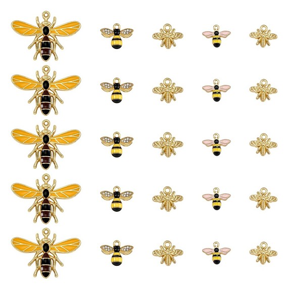 20Pcs 4 Style Alloy Rhinestone Pendants, with Enamel, Hornet & Bee & Bumblebee, Golden
