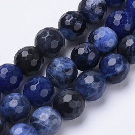 Natural Sodalite Beads Strands, Faceted, Round