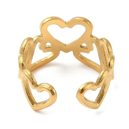 304 Stainless Steel Hollow Heart Open Cuff Rings for Valentine's Day