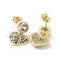 Boucles d'oreilles pendantes en forme de cœur avec oxyde de zirconium coloré, bijoux en laiton pour femmes
