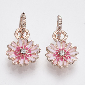 Alloy European Dangle Charms, with Crystal Rhinestone and Enamel, Large Hole Pendants, Flower