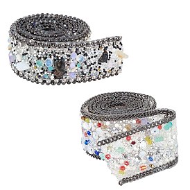 Hotfix Resin Rhinestone Tape, Iron on Patches, with Iron Curb Chain, Rhinestone Trimming, Costume Accessories