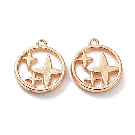 Rack Plating Alloy Resin Imitation Shell Pendants, Flat Round with Star Charms