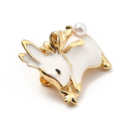 Pasador de esmalte con cuentas de perlas de conejo con abs, broche animal de aleación dorada para ropa de mochila, sin plomo y cadmio