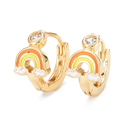 Rainbow Sparkling Cubic Zirconia Hoop Earrings for Girl Women, Lead Free & Nickel Free & Cadmium Free, Real 18K Gold Plated Brass Enamel Earrings