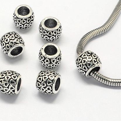 Tibetan Style Alloy Beads, Large Hole Beads, Drum, 10x8mm, Hole: 5.5mm