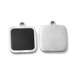 201 Stainless Steel Charms, with Enamel, Square Charm