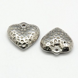 304 Stainless Steel Textured Pendants, Bumpy, Puffed Heart