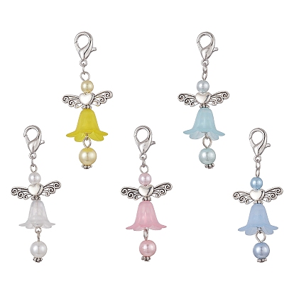 Angel Acrylic Pendants Decorations, with Zinc Alloy Lobster Claw Clasps
