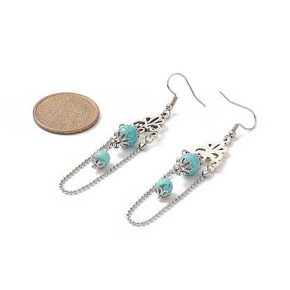 Natural & Synthetic Gemstone Dangle Earrings, 304 Stainless Steel Ball Chains Tassel Earring for Women