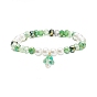 Glass Pearl & Flower Beaded Stretch Bracelet with Bell Charm for Women