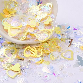 Ornament Accessories, PVC Paillette/Sequins Beads, Golden Sheen, Mixed Shapes, Heart/Star/Flower