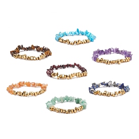 7Pcs 7 Style Natural & Synthetic Mixed Stone Chips Stretch Bracelet Set for Women