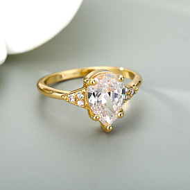 Fashionable Ring with Shiny Zircon Water Drop - Wedding Gift for Women