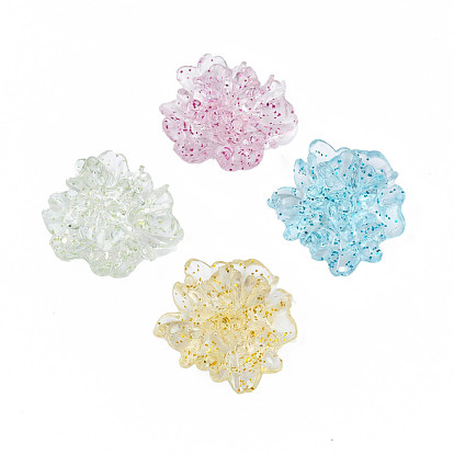 Transparent Acrylic Cabochons, with Glitter Powder, Flower