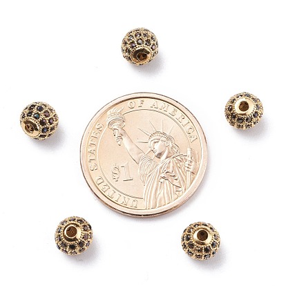 Brass Cubic Zirconia Beads, Round, 8mm, Hole: 1.5mm