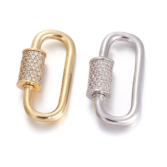 Brass Micro Pave Cubic Zirconia Screw Carabiner Lock Charms, for Necklaces Making