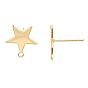 Brass Stud Earring Findings, with Loop and Flat Plate, Star, Nickel Free, Real 18K Gold Plated