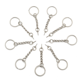 Iron Split Key Rings, with Chains and Peg Bails, Keychain Clasp Findings, Inner Diameter: 20mm, 60x2.5mm