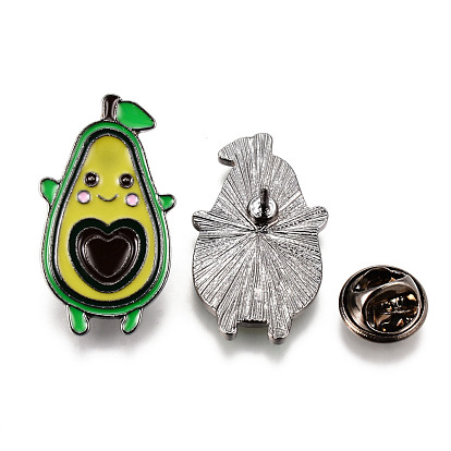 Alloy Enamel Brooches, Enamel Pin, with Brass Butterfly Clutches, Avocado, Electrophoresis Black, Cadmium Free & Nickel Free & Lead Free