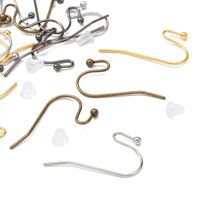 240Pcs 4 Colors Brass Earring Hooks, Ear Wire, Lead Free & Cadmium Free, with 240Pcs Plastic Ear Nuts
