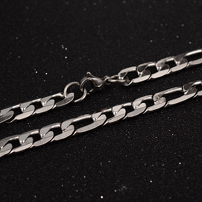 304 figaro en acier inoxydable chaînes colliers et des bracelets ensembles de bijoux, avec fermoir pince de homard, facette, 23.42 pouces (595 mm), 215 mm (8-1/2 pouces), 6.8mm