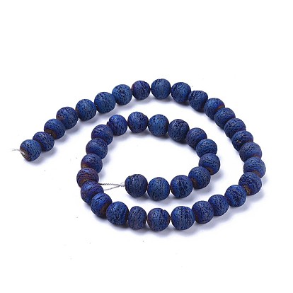 Electroplated Natural Lava Rock Beads Strands, Round