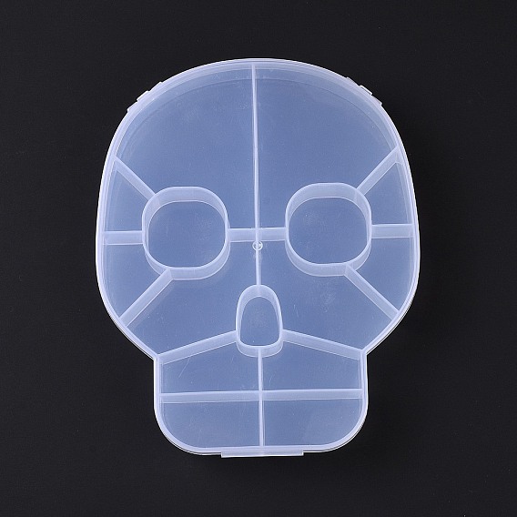 15 Grids Transparent Plastic Box, Halloween Skull Shaped Bead Containers for Small Jewelry and Beads