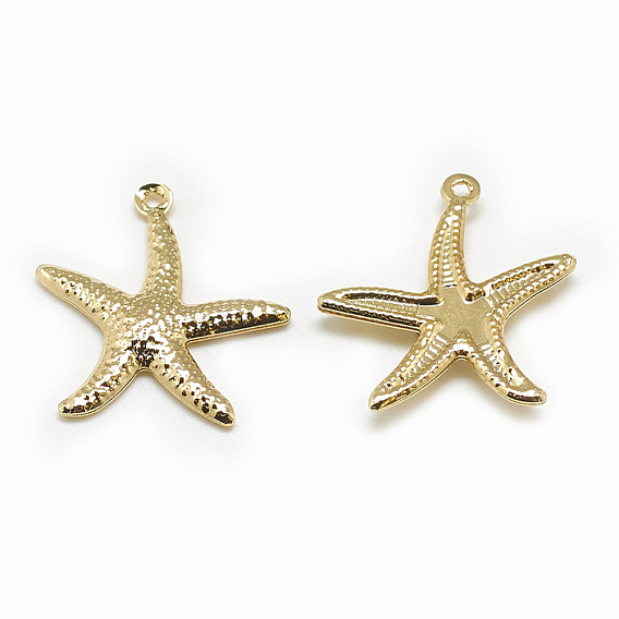 Brass Pendants, Starfish/Sea Stars, Real 18K Gold Plated
