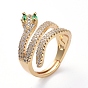 Adjustable Brass Micro Pave Cubic Zirconia Finger Rings, Snake