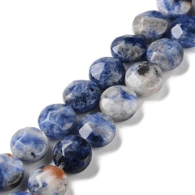 Perles de jaspe tache bleue naturelle, facette, plat rond