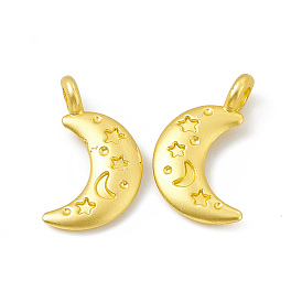 Rack Plating Alloy Pendants, Cadmium Free & Lead Free & Nickle Free, Moon with Star Pattern Charms