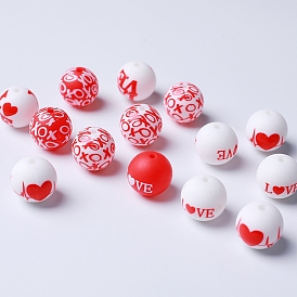 Valentine's Day Theme Food Grade Silicone Beads, Chewing Beads For Teethers, DIY Nursing Necklaces Making, Round